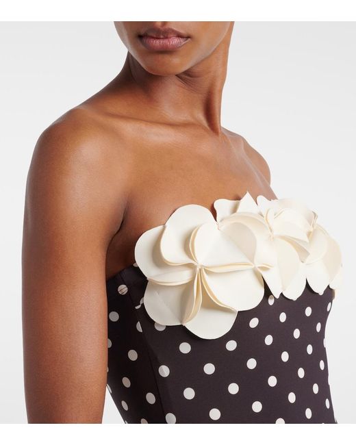 Karla Colletto Black Floral Applique Polka-Dot Bandeau Swimsuit