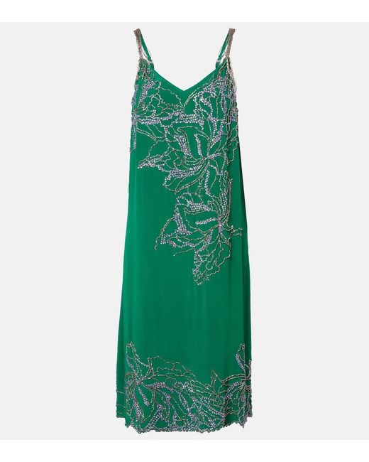 Dries Van Noten Green Beaded Silk Slip Dress