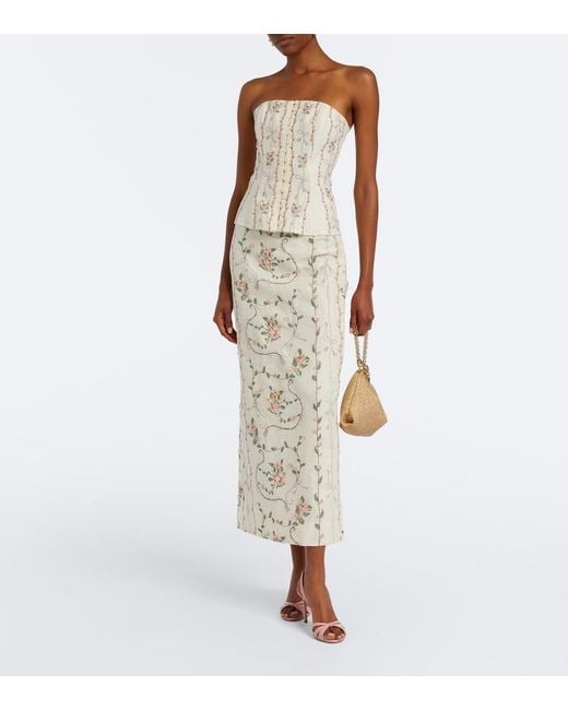 Agua Bendita Natural Abelia Floral Embroidered Linen Corset