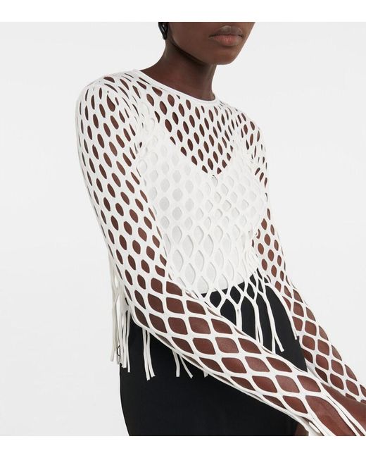 Dion Lee White Fringed Fishnet Top