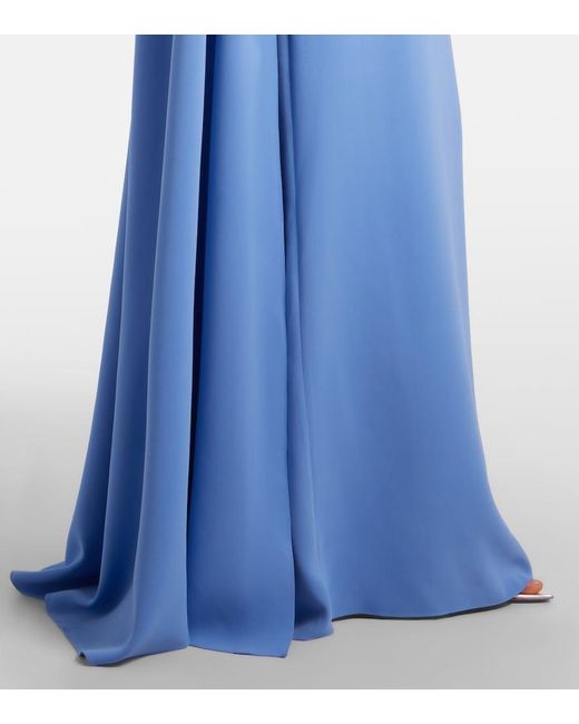 Oscar de la Renta Blue Embellished Caped Silk-Blend Gown