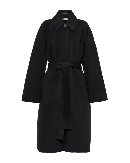 Acne Black Belted Wool Midi Coat