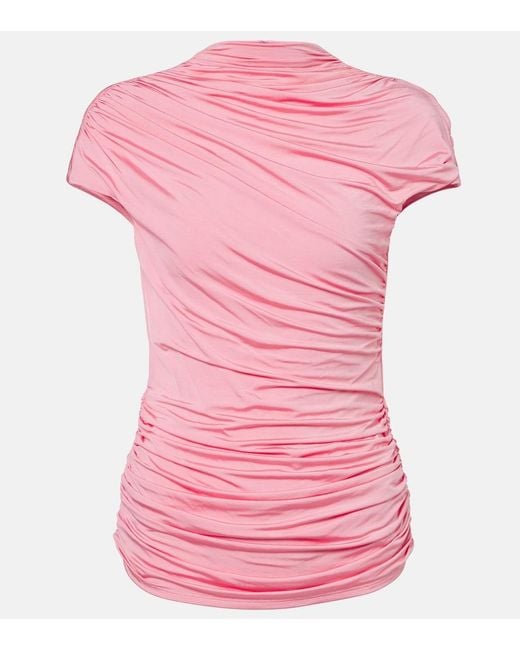 Self-Portrait Pink Ruched Jersey Top