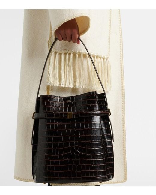 Totême Black Croc-Effect Leather Bucket Bag