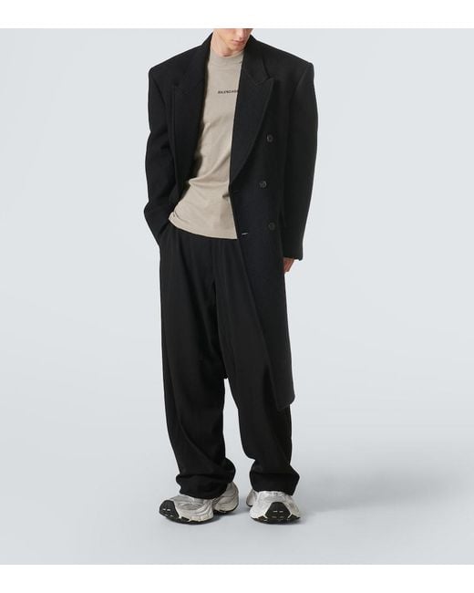 Balenciaga Zweireihiger Mantel Aus Kaschmir Und Wolle in Black für Herren