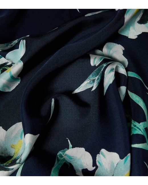 Erdem Blue Floral Silk Twill Scarf