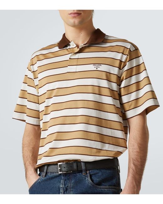 Prada Metallic Striped Cotton Polo Shirt for men
