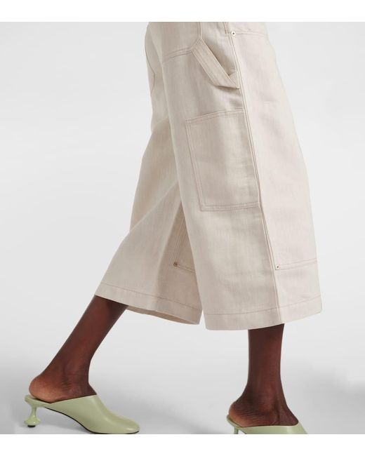 Culottes de algodon y lino de tiro alto Loewe de color White