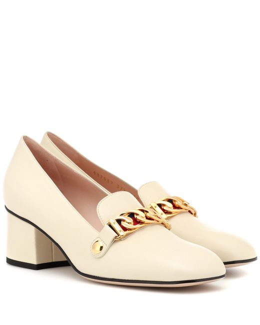 Gucci Natural Sylvie Leather Loafer Pumps