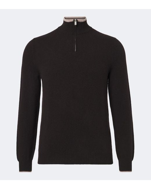 Fedeli Black Cashmere Half-Zip Sweater for men