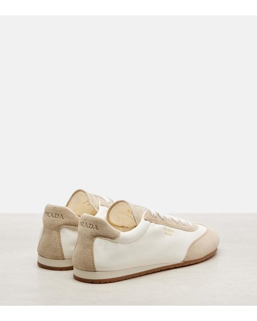 Prada White Suede-Trimmed Leather Sneakers