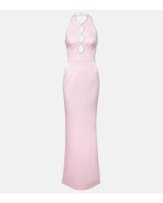 Rebecca Vallance Pink Akari Cutout Halterneck Satin Gown