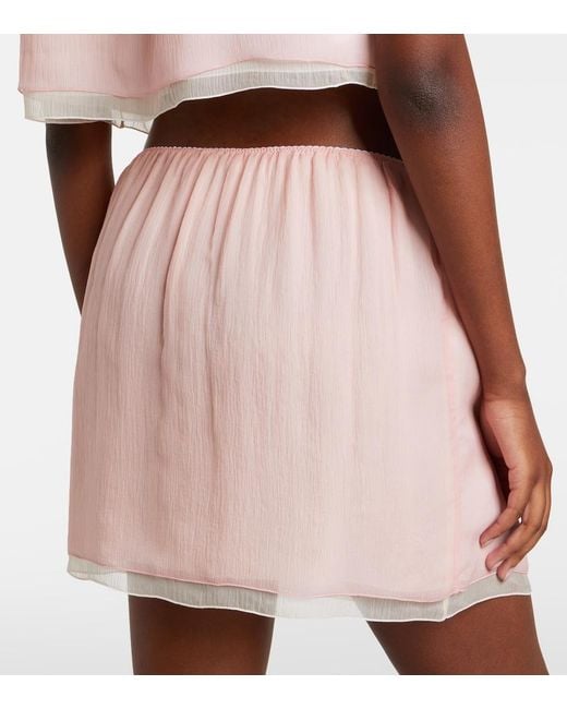 Miu Miu Pink Layered Silk Chiffon Miniskirt