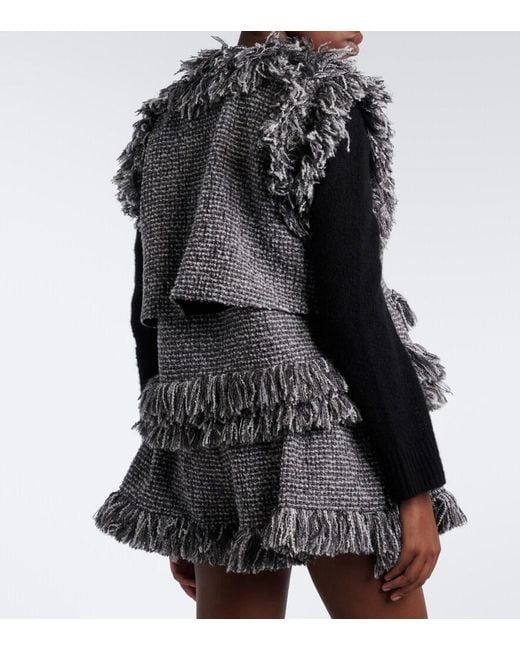 Sacai Gray Fringed Wool-Blend Tweed Vest