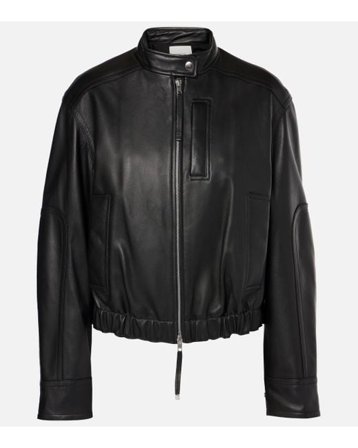 Vince Black Cropped Leather Bomber Jacket