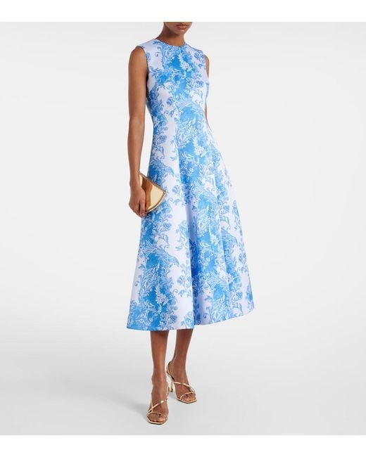 Emilia Wickstead Blue Mara Floral-Print Faille Midi Dress
