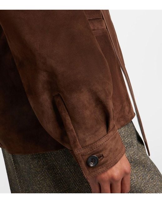 Saint Laurent Brown Belted Shearling-Trimmed Suede Jacket