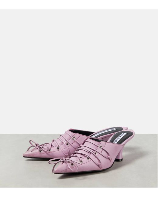 Acne Purple Lace-up Leather Mules