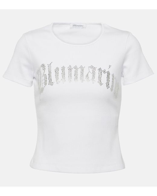 Blumarine White Logo Embellished Cotton Jersey T-shirt