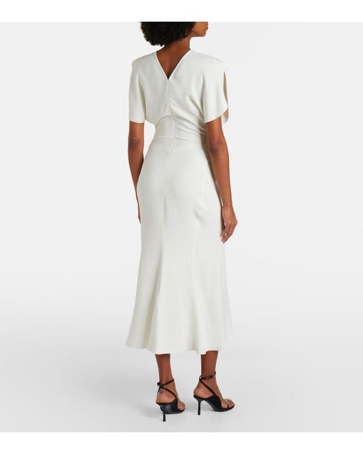 Victoria Beckham White Bela Gathered Cady Midi Dress