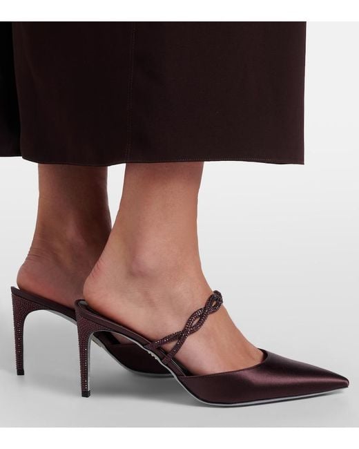 Rene Caovilla Purple Crystal-Embellished Satin Mules