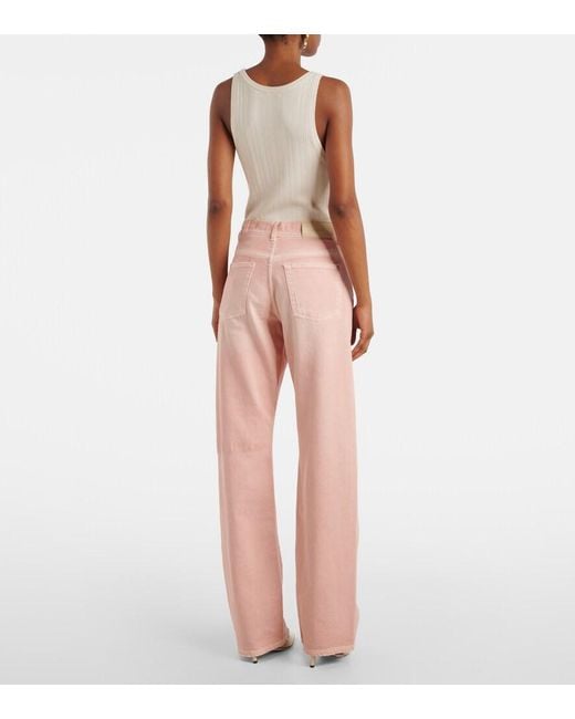 7 For All Mankind Pink Tess High-Rise Straight Jeans