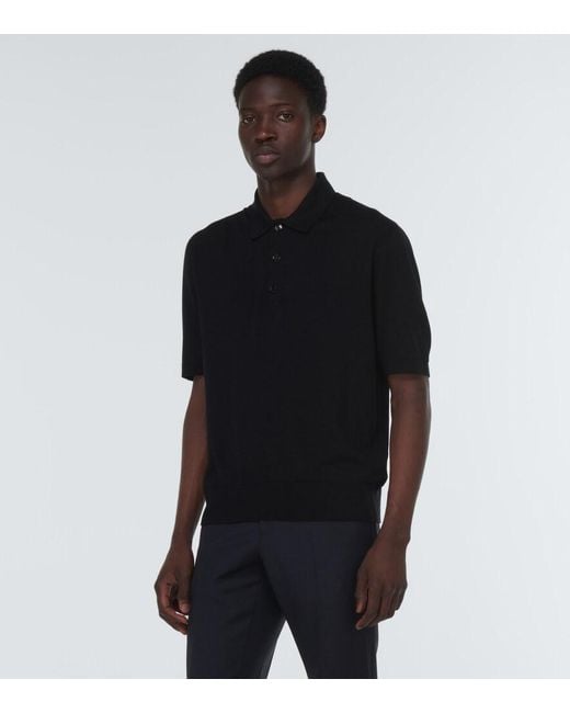 Burberry Black Wool And Silk Polo Top for men