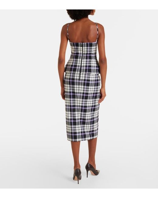 Carolina Herrera Blue Checked Trompe L'Oil Wool Midi Dress