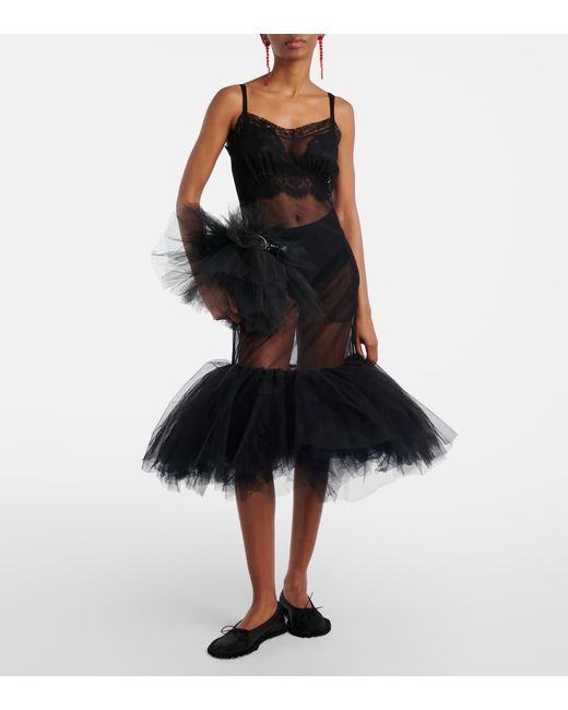 Simone Rocha Black Ruffled Mesh Ballet Flats