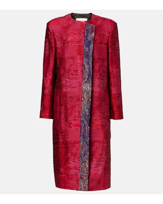 Dries Van Noten Red Cotton-Blend Jacquard Coat