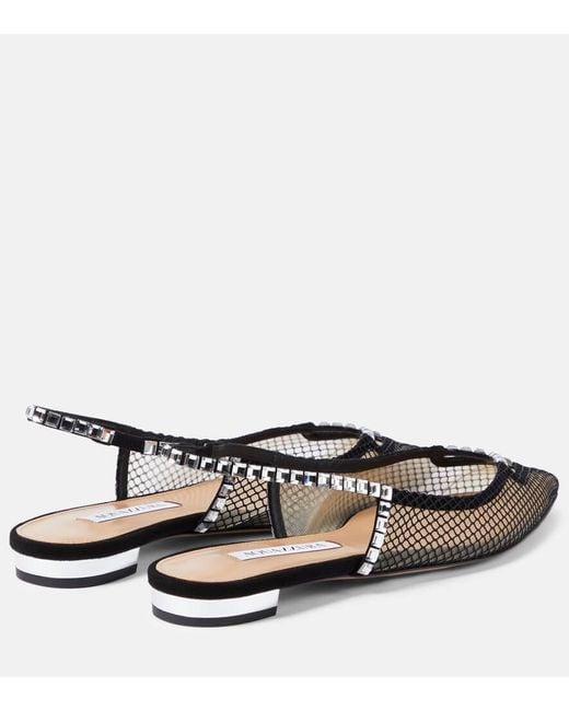 Aquazzura Brown Forbidden Love Mesh And Suede Slingback Flats