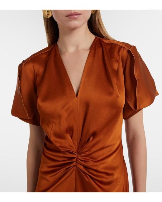 Victoria Beckham Orange Gathered Midi Dress