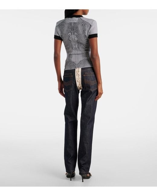 Jean Paul Gaultier Black Morphing Pinstripe Jacquard Jersey Top