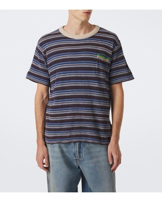Maison Margiela Blue Knitted Striped T-Shirt for men