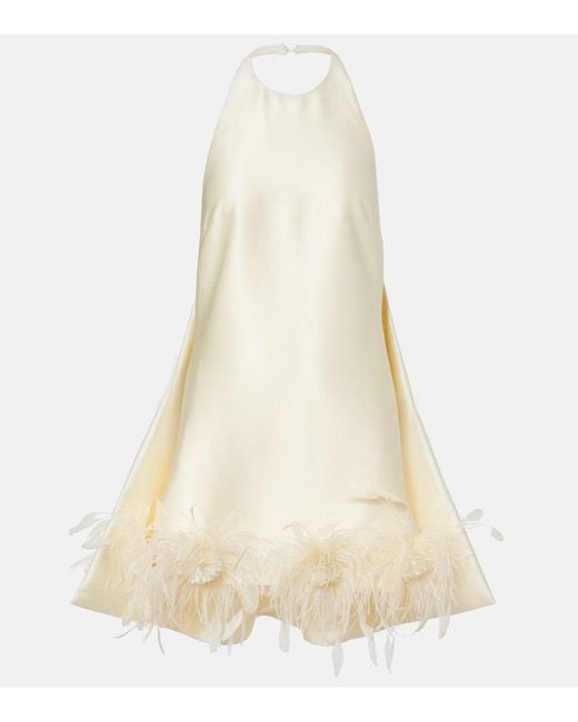 Self-Portrait Natural Fringed Satin Minidress