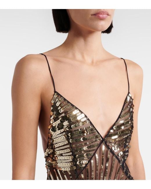 Emilio Pucci Black Asymmetric Sequined Tulle Slip Dress