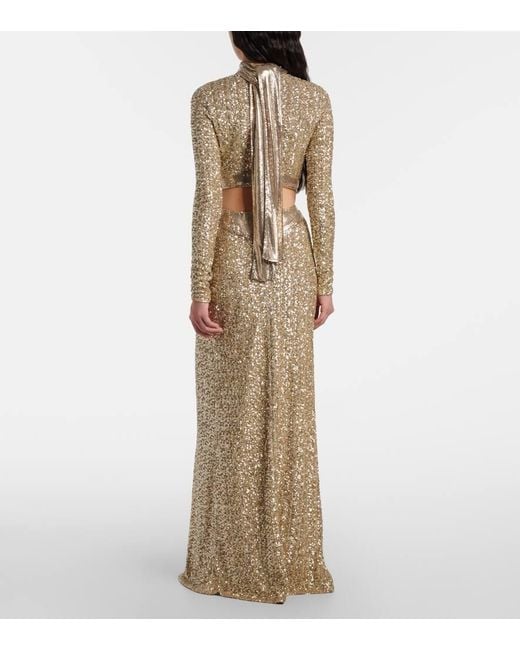 Rabanne Natural Sequined Gathered Gown