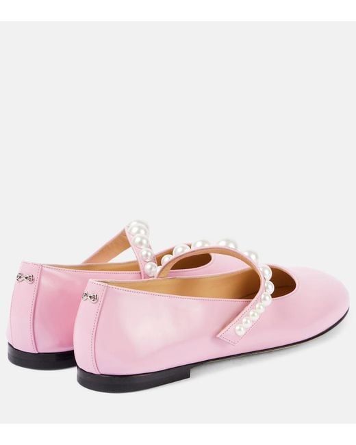 Mach & Mach Pink Sirene Faux Pearl Leather Mary Jane Flats