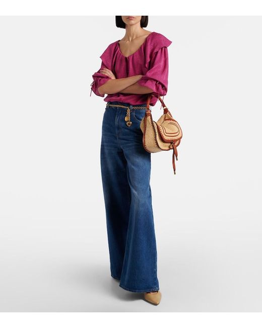Chloé Brown Marcie Small Raffia-Effect Shoulder Bag