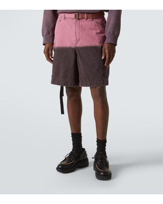 Sacai Red Ombre Cotton Cargo Shorts for men