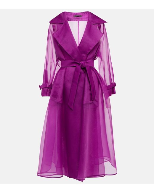 Max Mara Purple Rauche Silk Organza Trench Coat