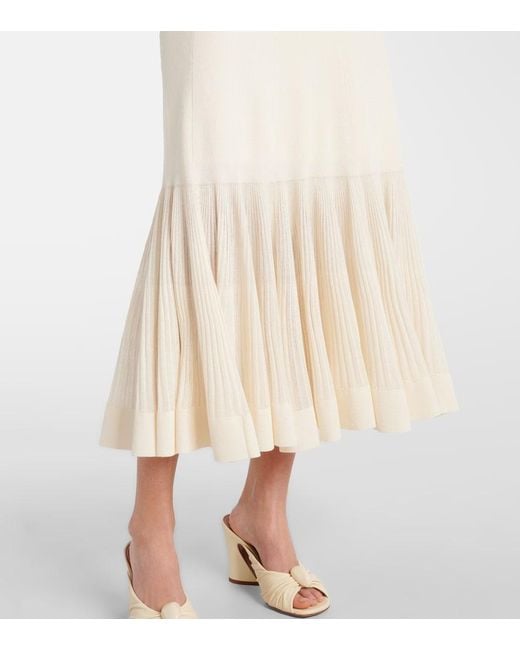 Zimmermann Natural Illuminate Pleated Ribbed-Knit Midi Skirt