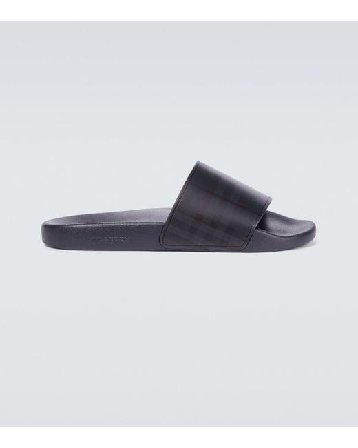 Burberry Blue Furley London Checked Slides for men