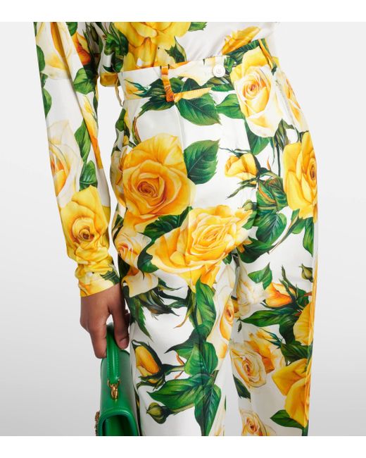 Pantalon droit en soie melangee Dolce & Gabbana en coloris Yellow