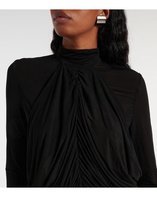 Magda Butrym Black Mesh Faux Fur-Trimmed Mini Dress