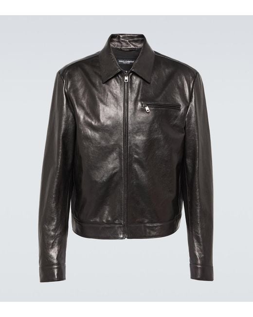 Dolce & Gabbana Black Leather Jacket for men