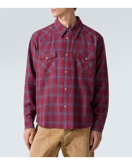 Visvim Purple Four Corners Checked Wool And Linen Shirt for men