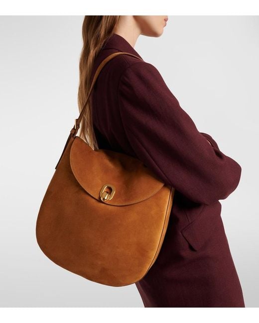 SAVETTE Brown Tondo Large Suede Shoulder Bag
