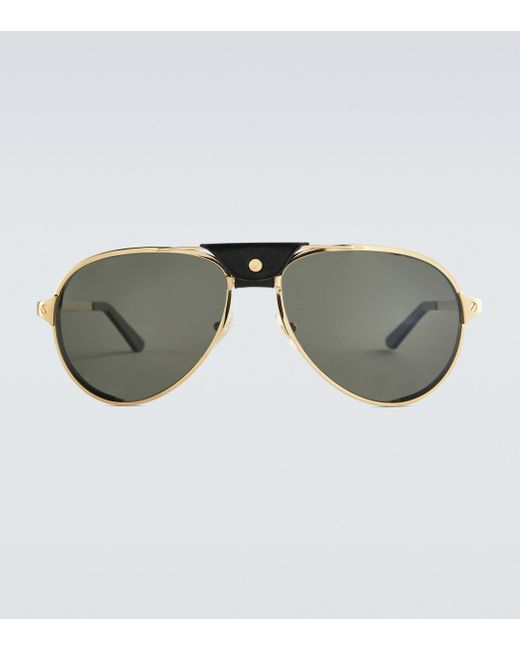 Cartier Aviator-Sonnenbrille aus Metall und Leder in Gray für Herren