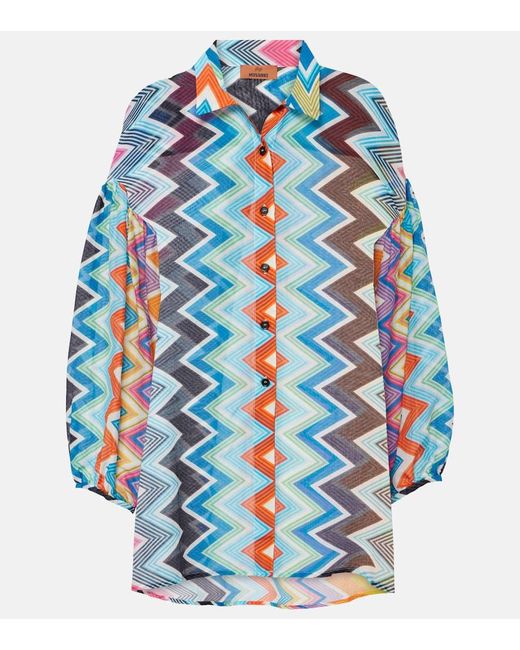 Camisa de algodon y seda en zigzag Missoni de color Blue